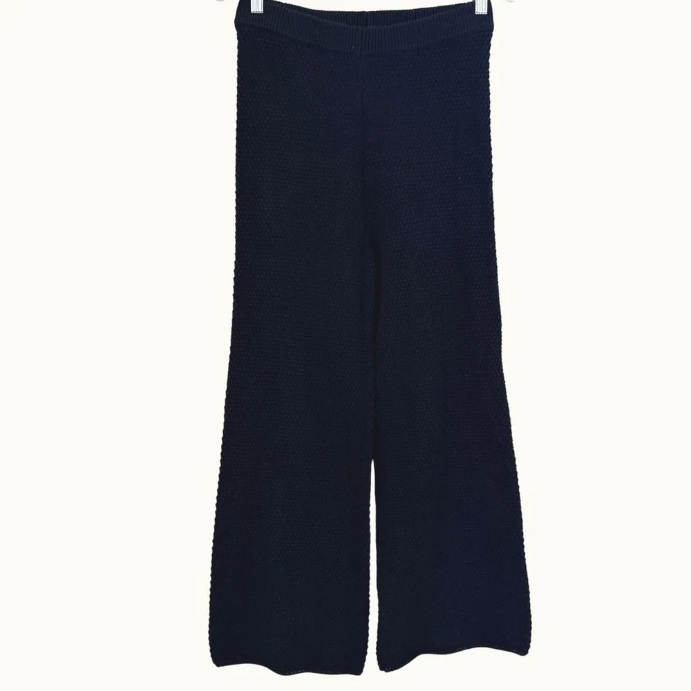 Free People Beach Hailee Waffle Stitch Black Wide Leg Pants Women XS Chunky Knit